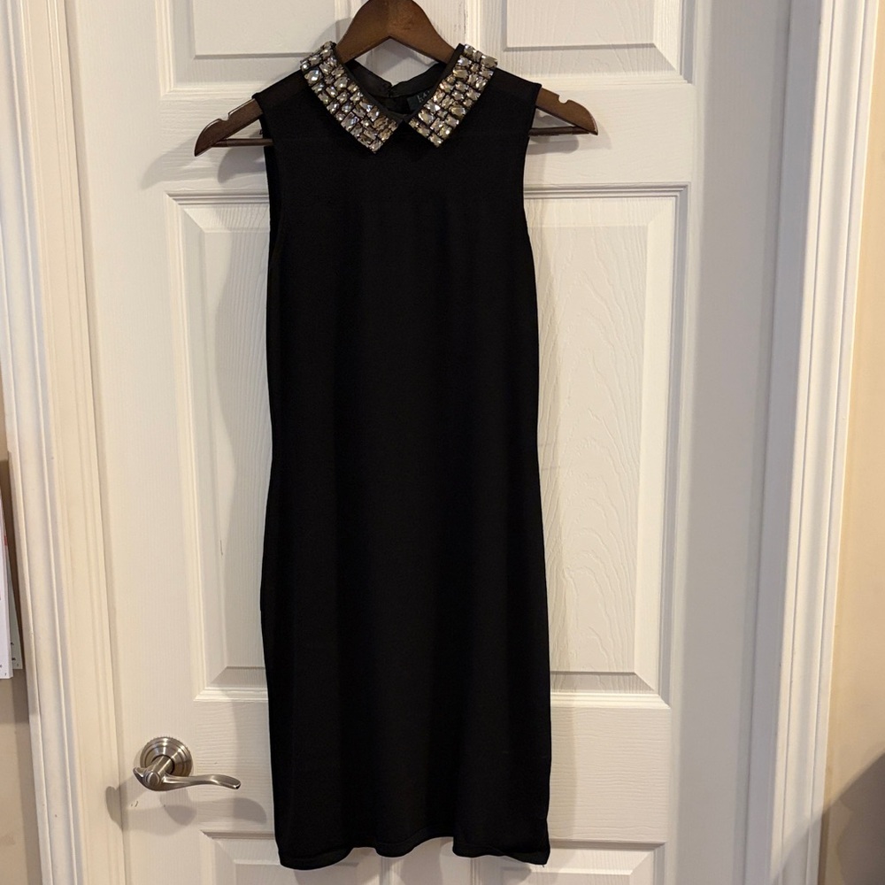 Ralph Lauren Black Sleeveless Mini Dress with Jeweled Collar